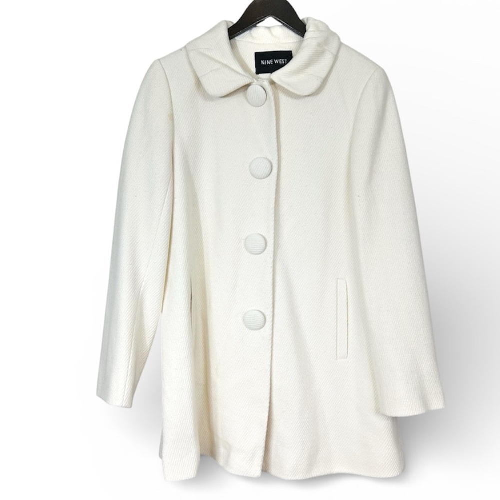 Nine West off white wool blend pea coat large buttons